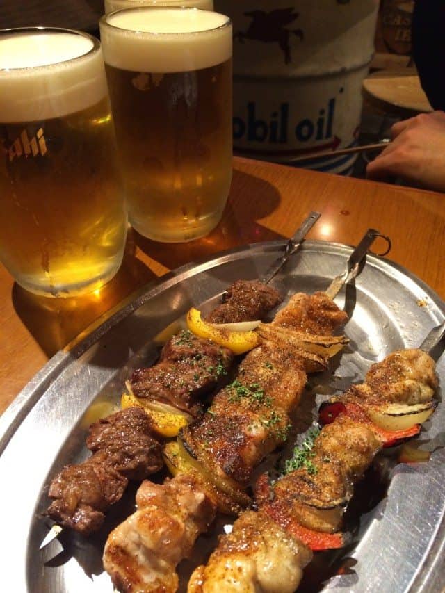 Variation of Skewers with beer Tokyo BERLIN LOVES YOU